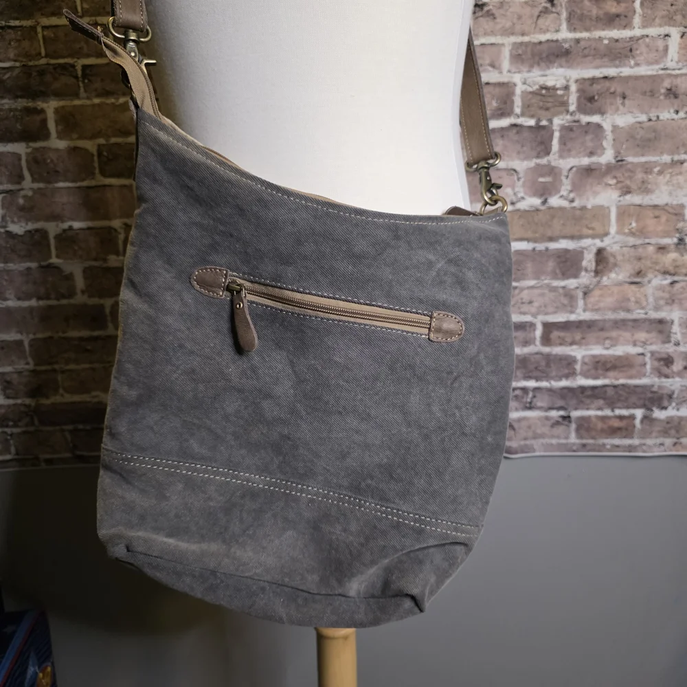 Myra Bag Crossbody Gray Canvas Leather - Picture 2 of 11